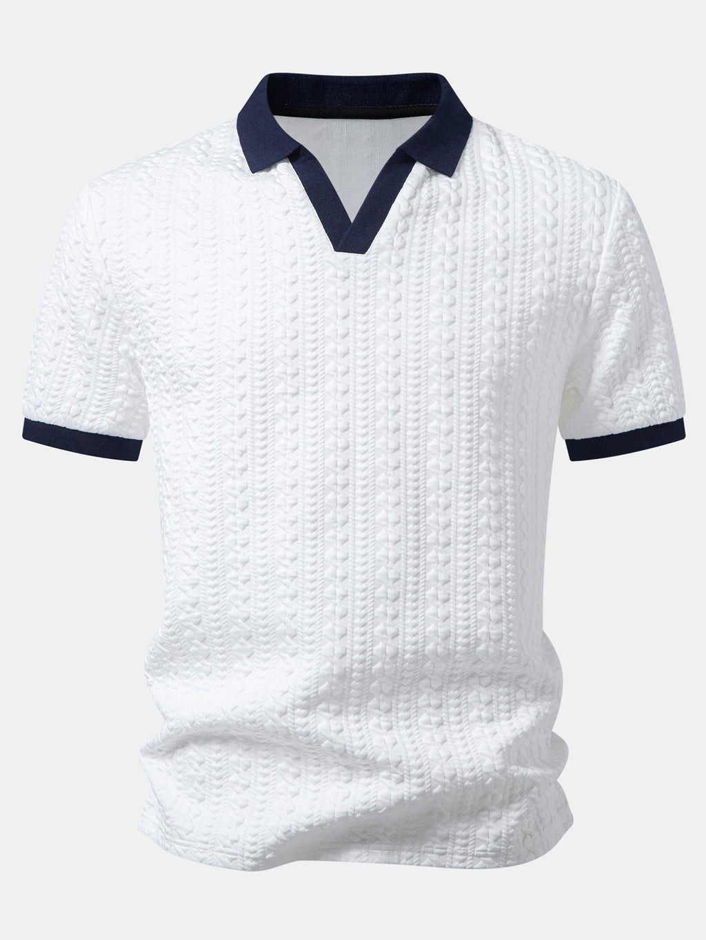 Polo de jacquard en contraste y pantalones ajustados de corte cónico