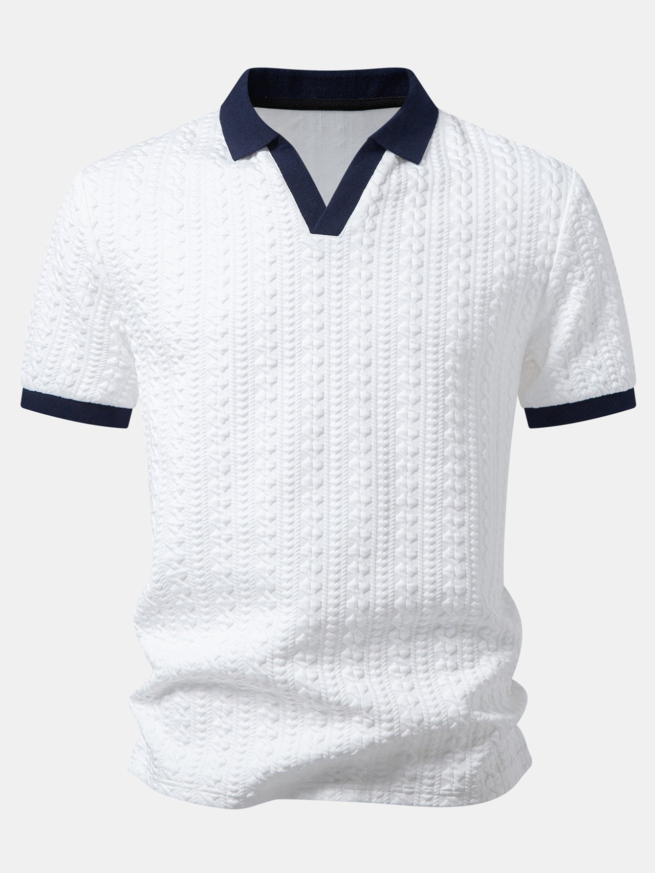 Polo de jacquard en contraste y pantalones ajustados de corte cónico
