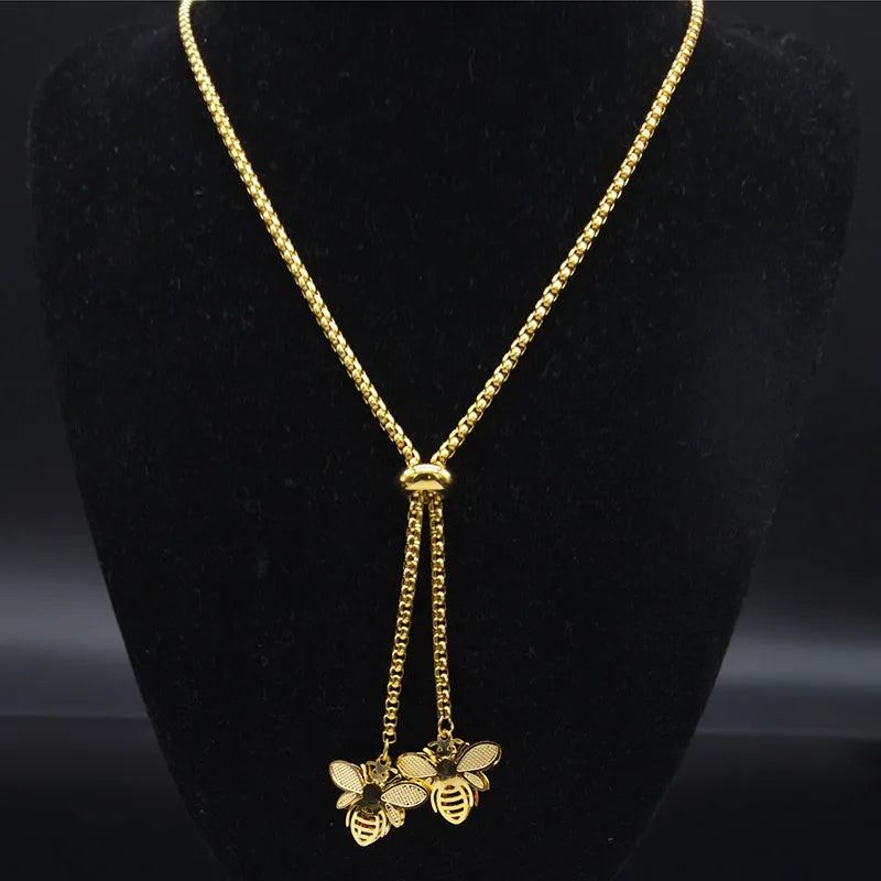 Collar Largo de Acero Inoxidable en Tono Dorado