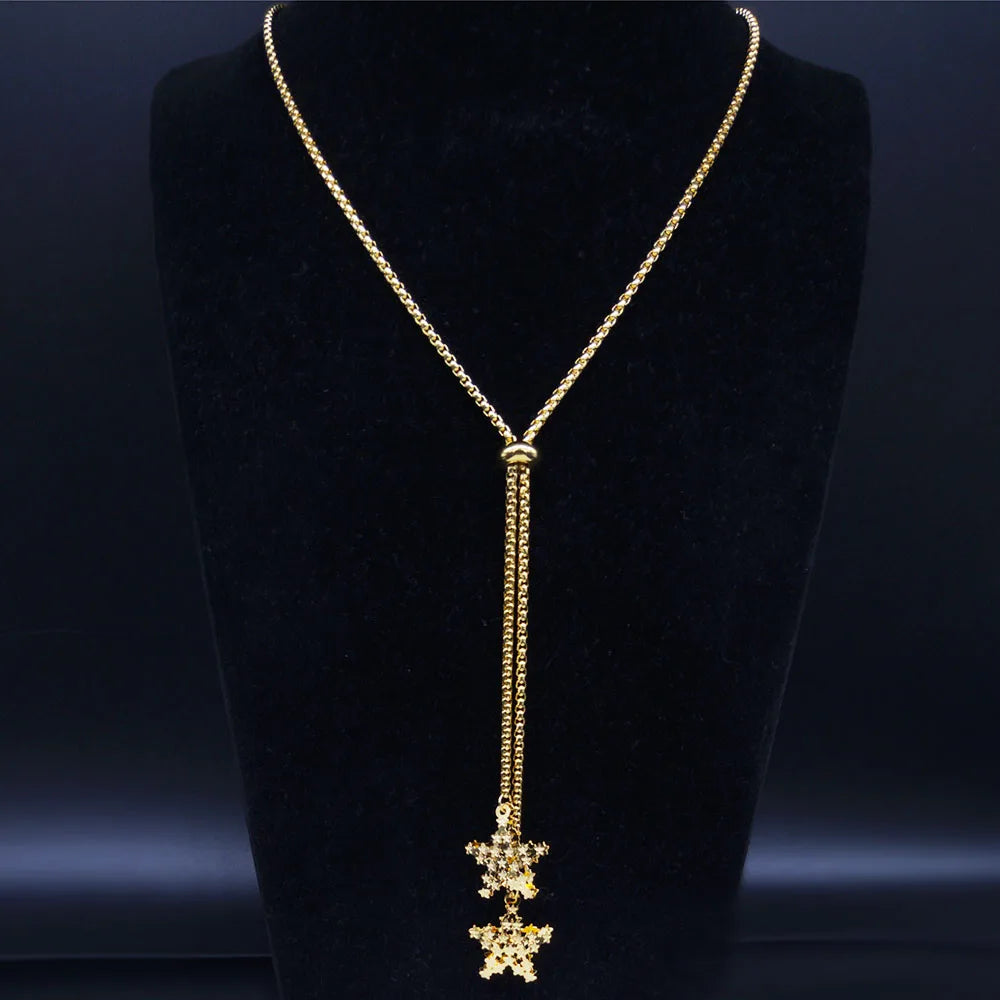 Collar Largo de Acero Inoxidable en Tono Dorado