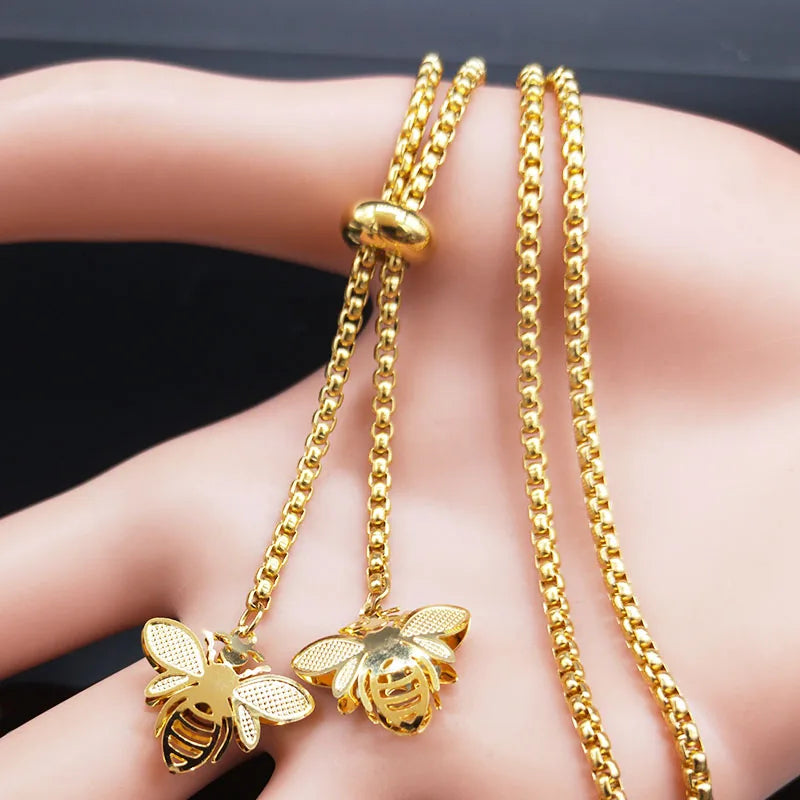 Collar Largo de Acero Inoxidable en Tono Dorado