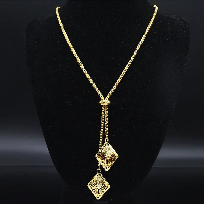 Collar Largo de Acero Inoxidable en Tono Dorado