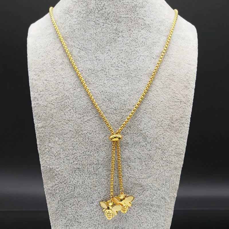 Collar Largo de Acero Inoxidable en Tono Dorado