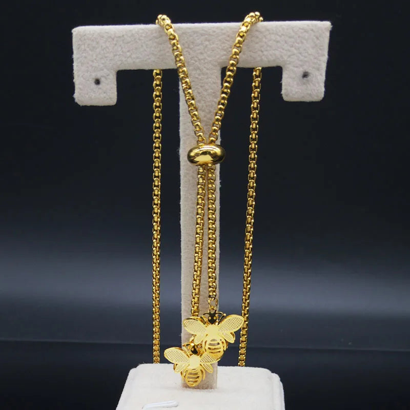 Collar Largo de Acero Inoxidable en Tono Dorado