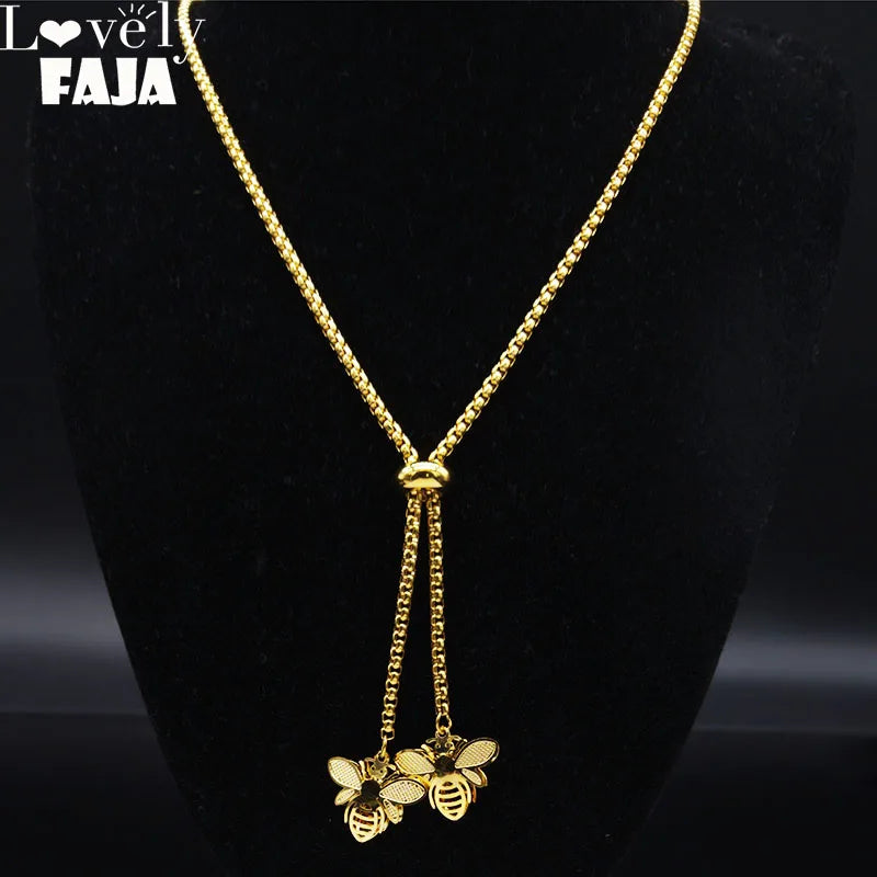 Collar Largo de Acero Inoxidable en Tono Dorado