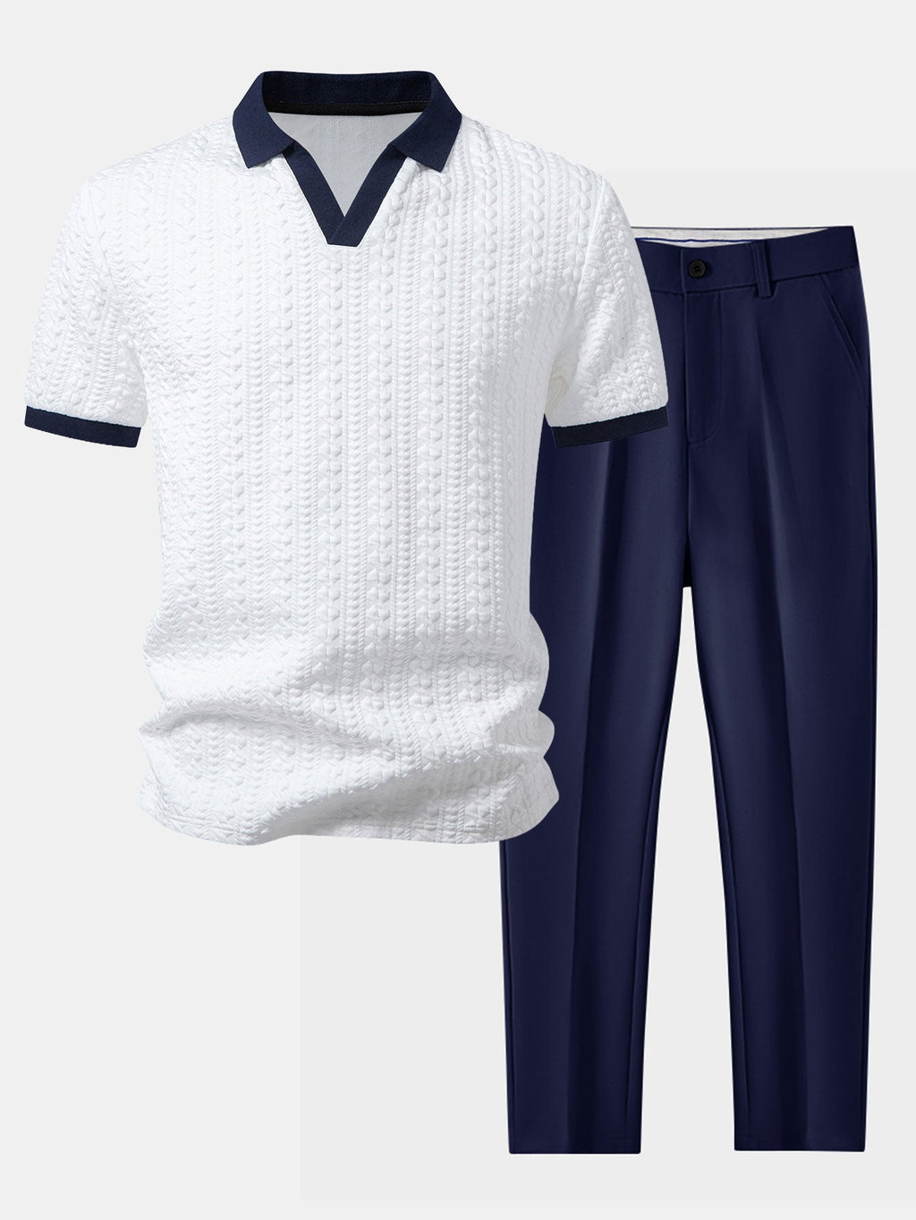 Polo de jacquard en contraste y pantalones ajustados de corte cónico