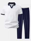 Polo de jacquard en contraste y pantalones ajustados de corte cónico