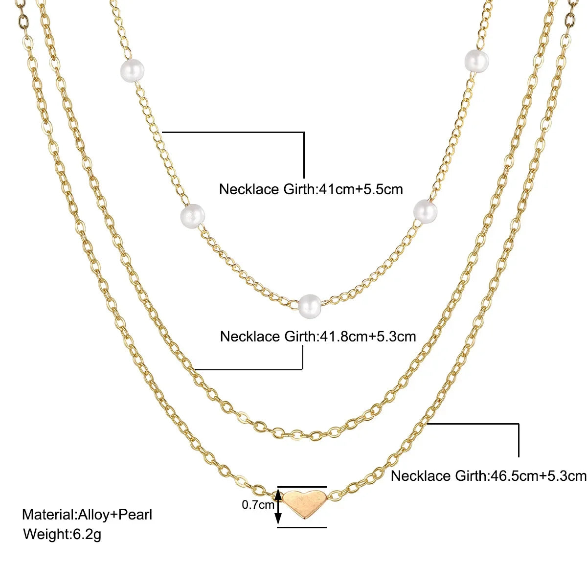 Collares multicapas con colgante de corazón y cruz de perlas