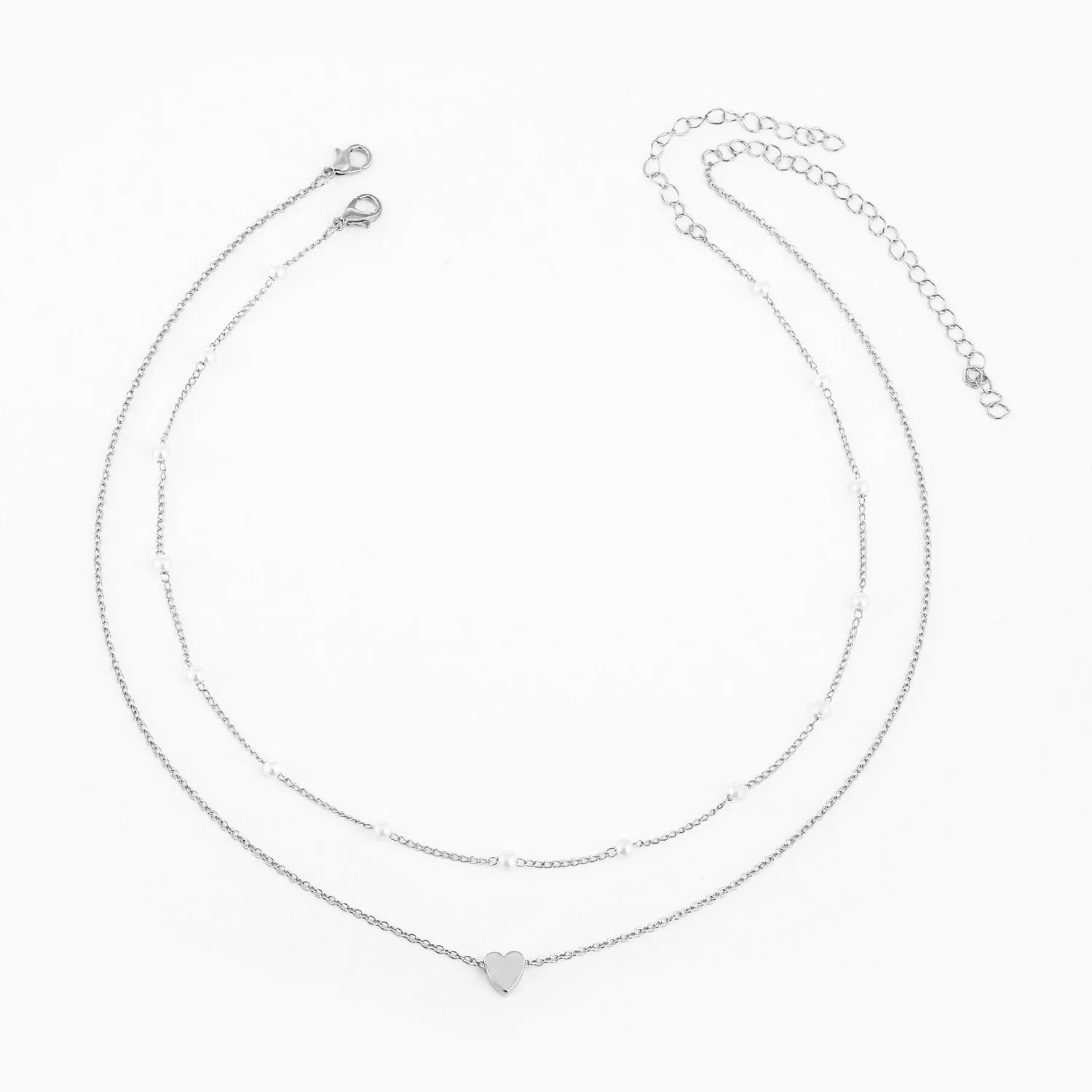 Collares multicapas con colgante de corazón y cruz de perlas